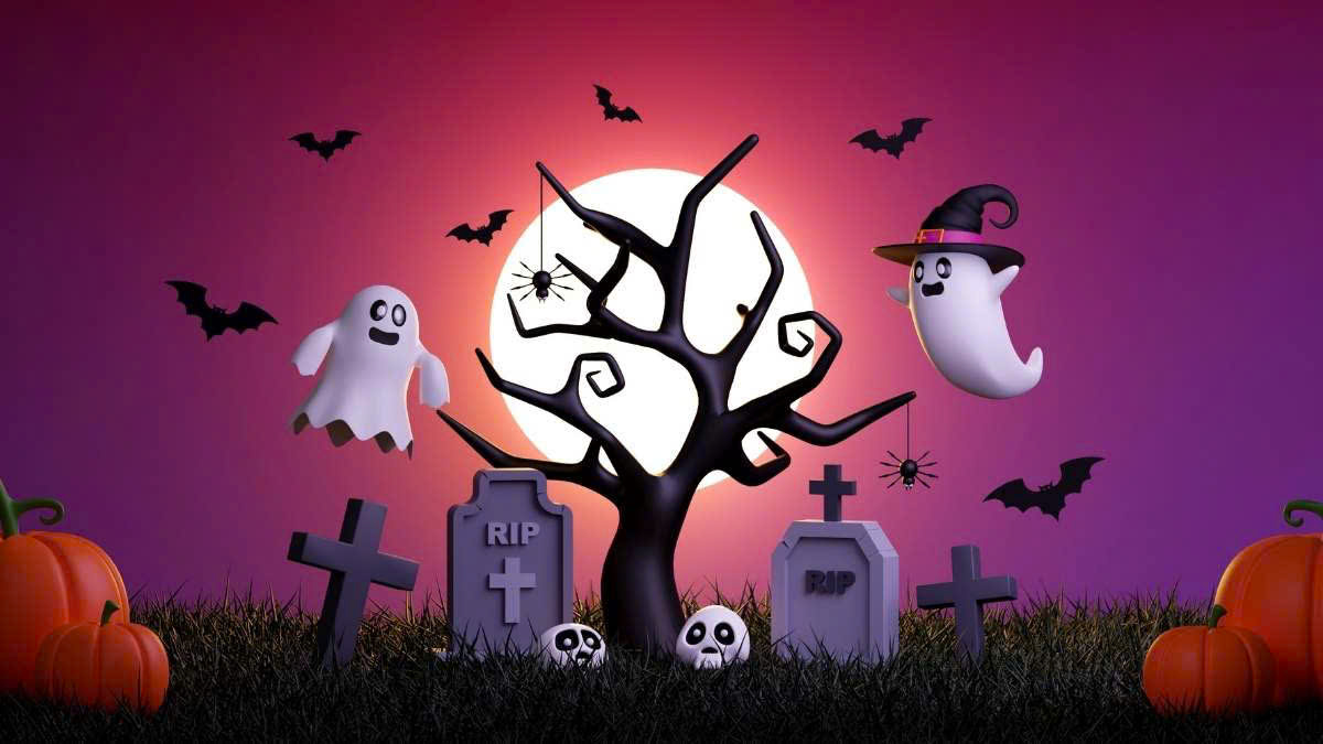 Hình nền Halloween với cây cối ma quái